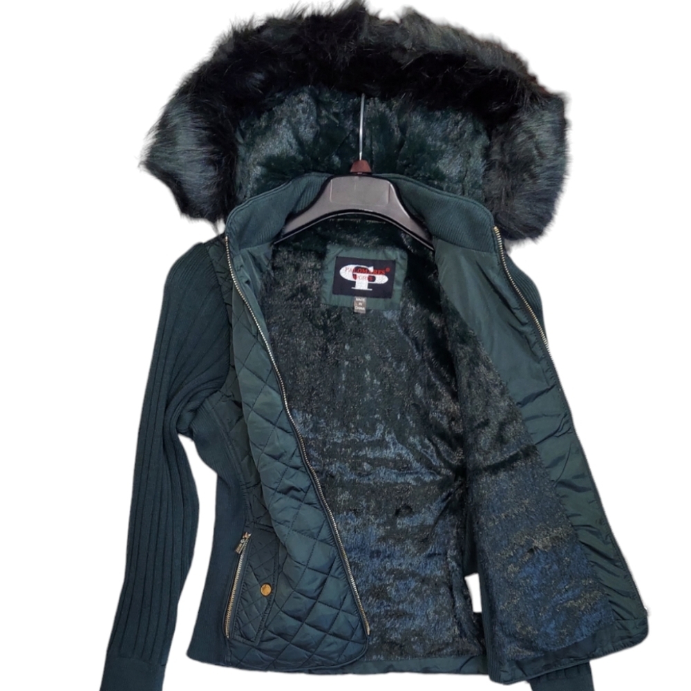 Palomares Sports Quilted Jacket Womens Green Stretch Side Winter Coat Warm New - Picture 5 of 15